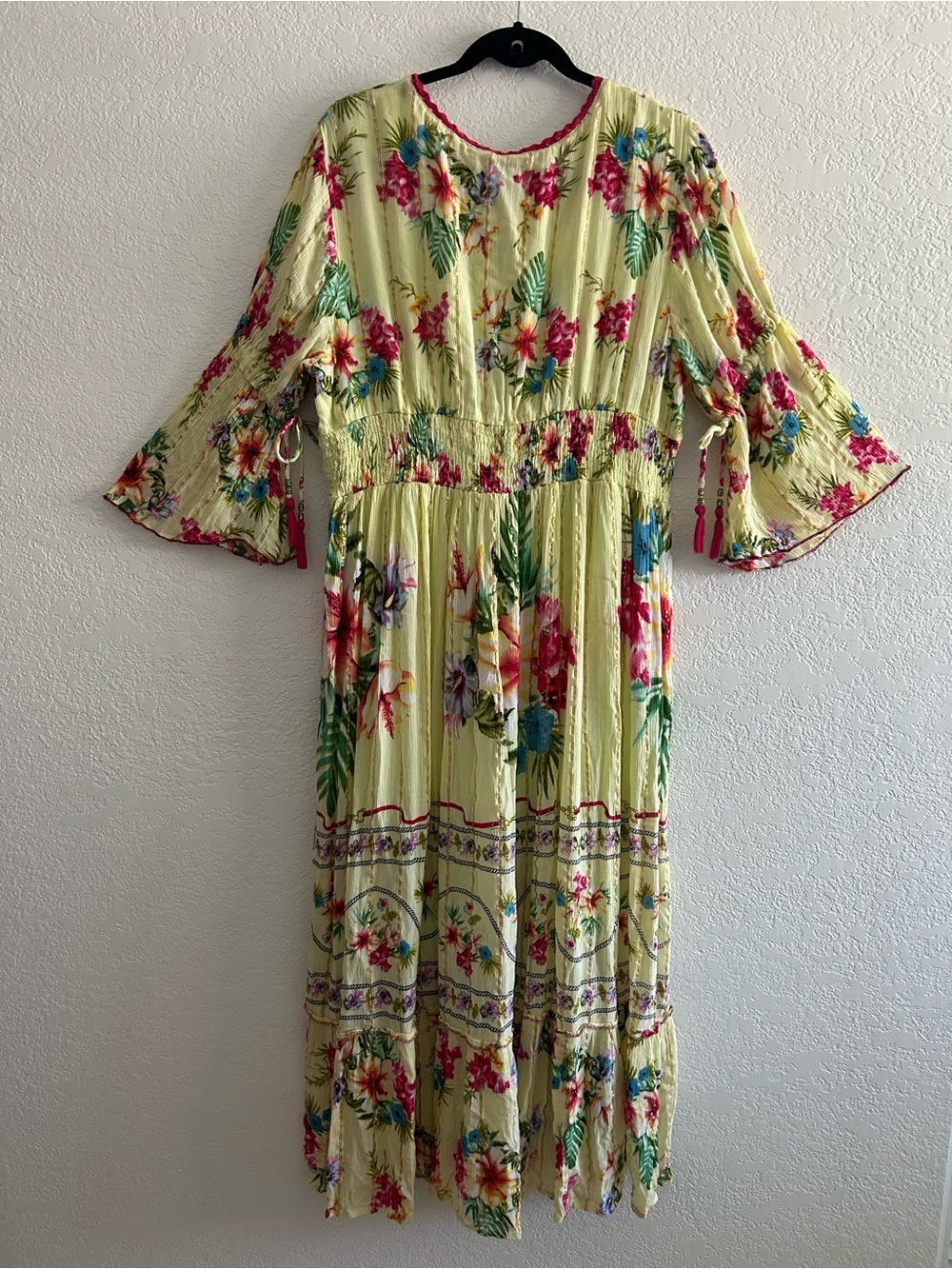 Me 2 Magic Pale Yellow Coastal Boho Tropical Floral Print Half Sleeve Maxi Dress - Picture 7 of 9